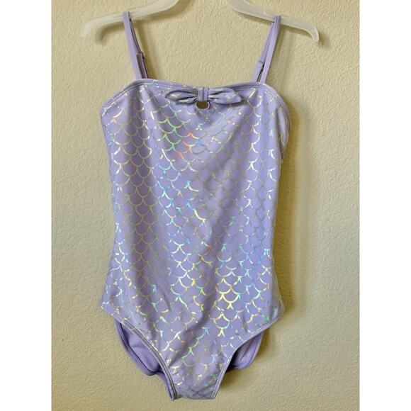 Cat & Jack Purple Mermaid Bow Adjustable Straps One Piece Swimsuit Size XL 14 - Picture 2 of 5